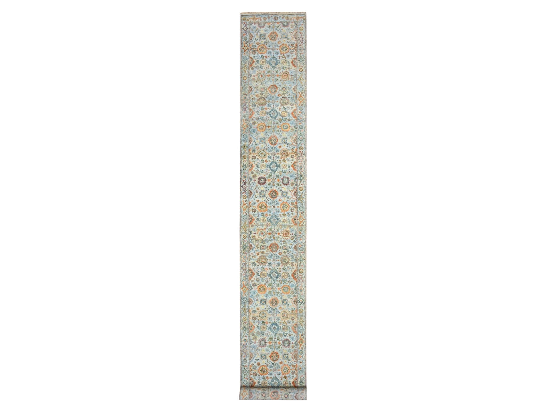 Sultanabad Oushak hand-knotted wool runner in Blue, 2'6" x 22' — SKU O075808