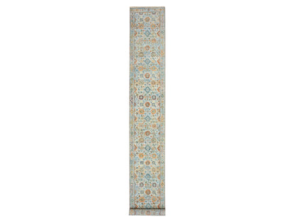 Sultanabad Oushak hand-knotted wool runner in Blue, 2'6" x 22' — SKU O075808