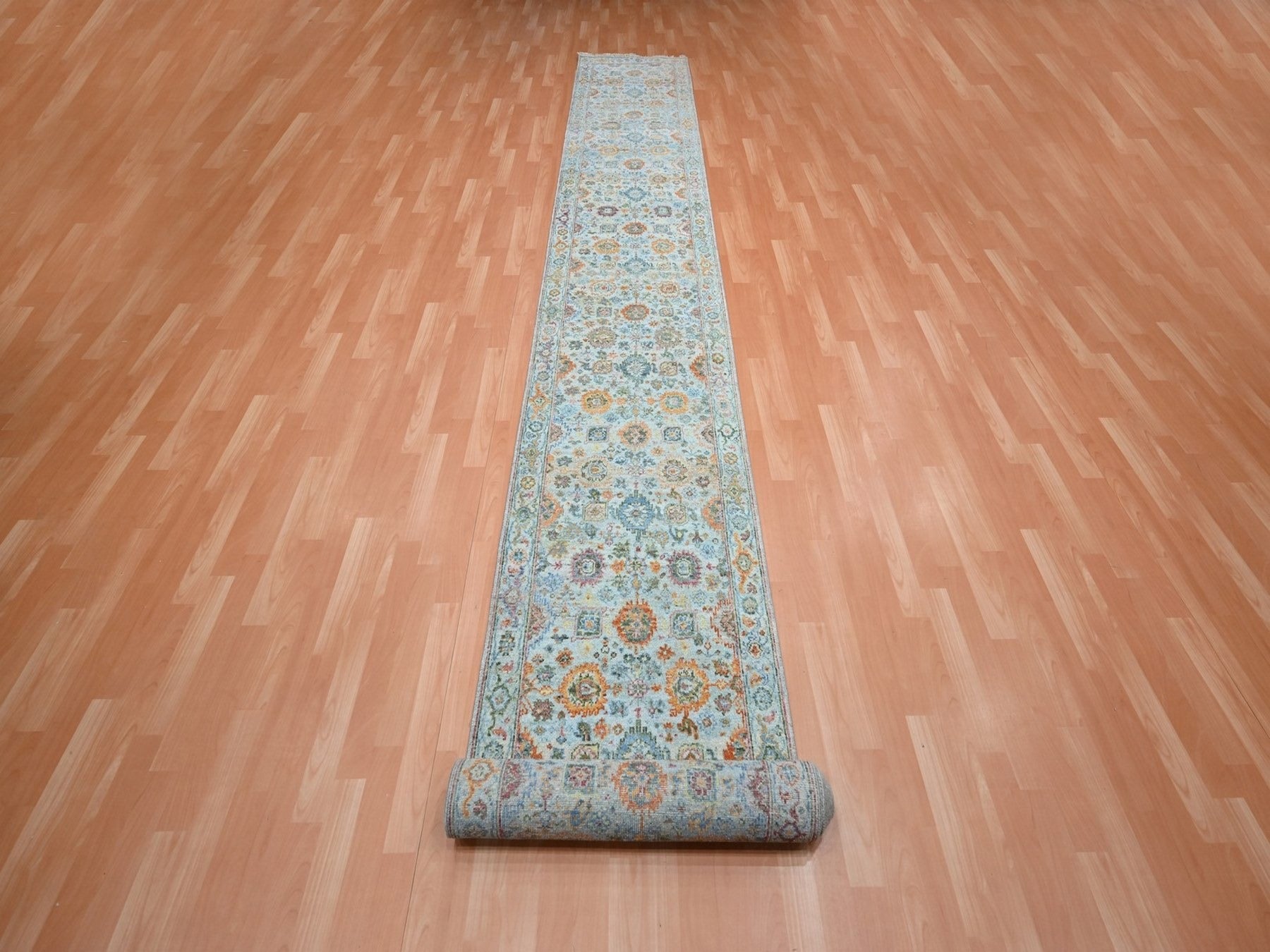 Blue 2'6" x 22'0" Oushak And Peshawar Hand knotted Wool Rug - Sku: O075808