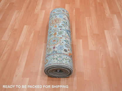 Blue 2'6" x 22'0" Oushak And Peshawar Hand knotted Wool Rug - Sku: O075808
