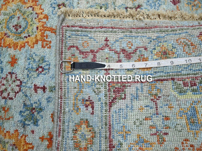 Blue 2'6" x 22'0" Oushak And Peshawar Hand knotted Wool Rug - Sku: O075808