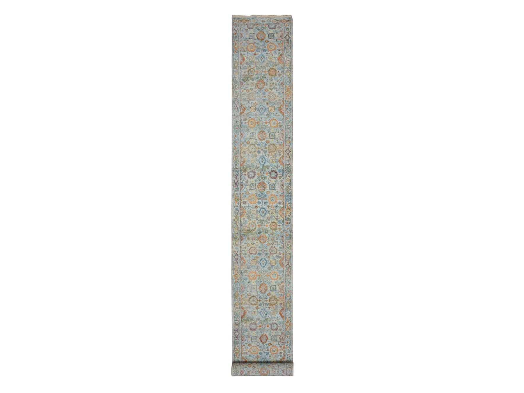 Blue 2'5" x 24'10" Oushak And Peshawar Hand knotted Wool Rug - Sku: O075809