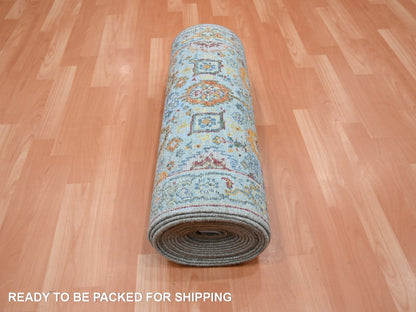 Blue 2'5" x 24'10" Oushak And Peshawar Hand knotted Wool Rug - Sku: O075809