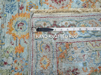 Blue 2'5" x 24'10" Oushak And Peshawar Hand knotted Wool Rug - Sku: O075809