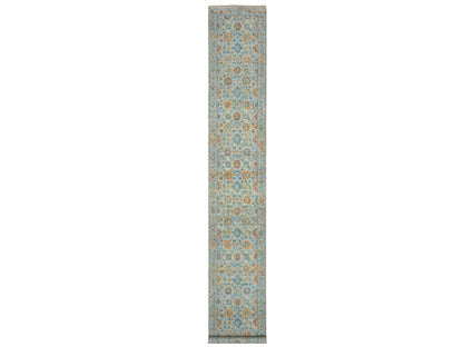 Blue 2'6" x 17'10" Oushak And Peshawar Hand knotted Wool Rug - Sku: O075810