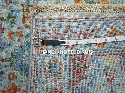 Blue 2'6" x 17'10" Oushak And Peshawar Hand knotted Wool Rug - Sku: O075810