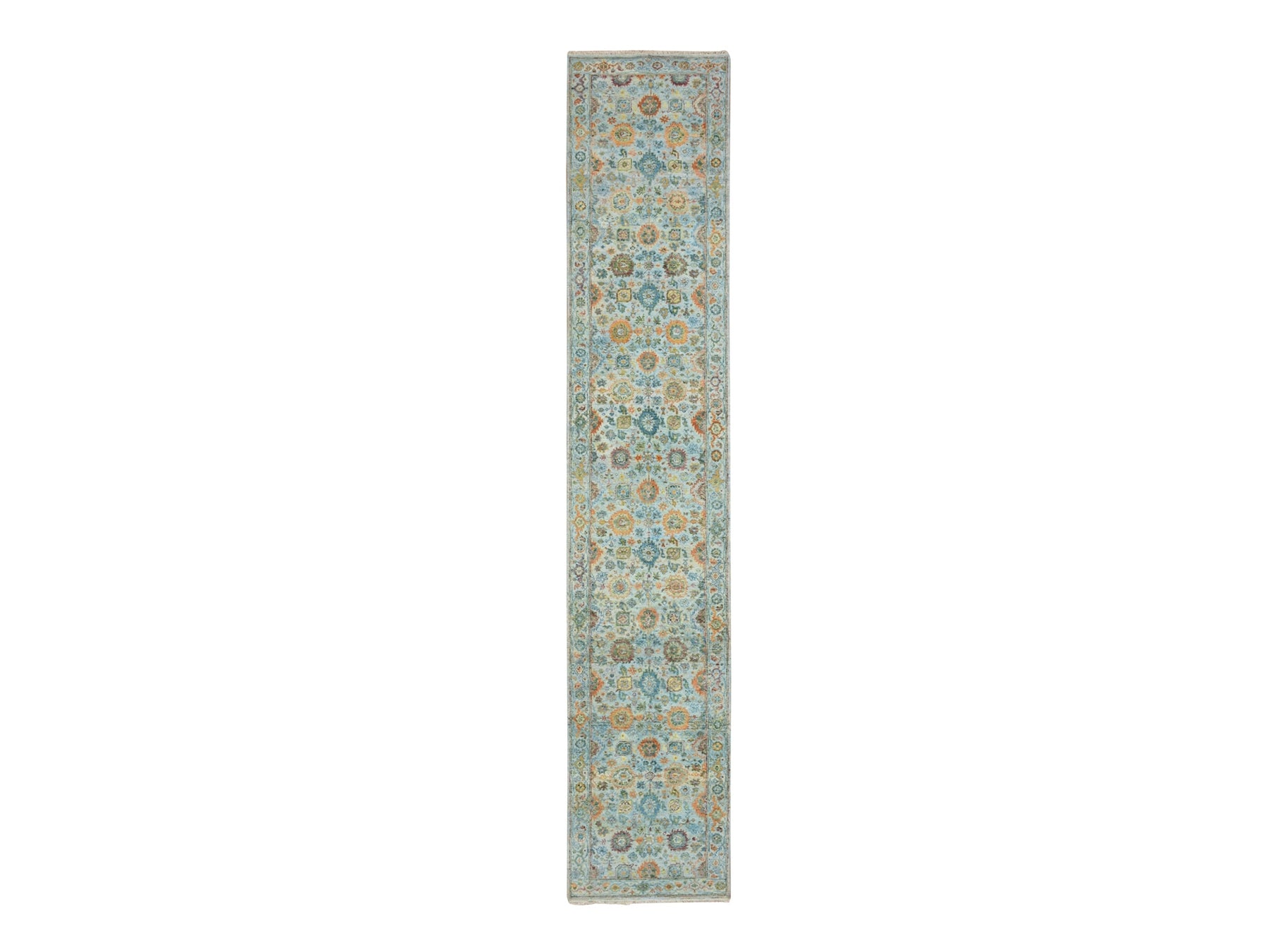 Blue 2'7" x 13'9" Oushak And Peshawar Hand knotted Wool Rug - Sku: O075811