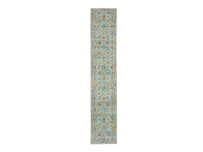 Blue 2'7" x 13'9" Oushak And Peshawar Hand knotted Wool Rug - Sku: O075811