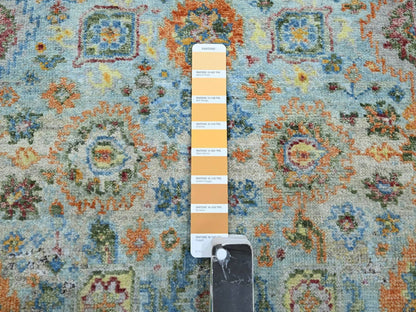 Blue 2'7" x 13'9" Oushak And Peshawar Hand knotted Wool Rug - Sku: O075811