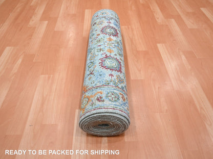 Blue 2'7" x 13'9" Oushak And Peshawar Hand knotted Wool Rug - Sku: O075811