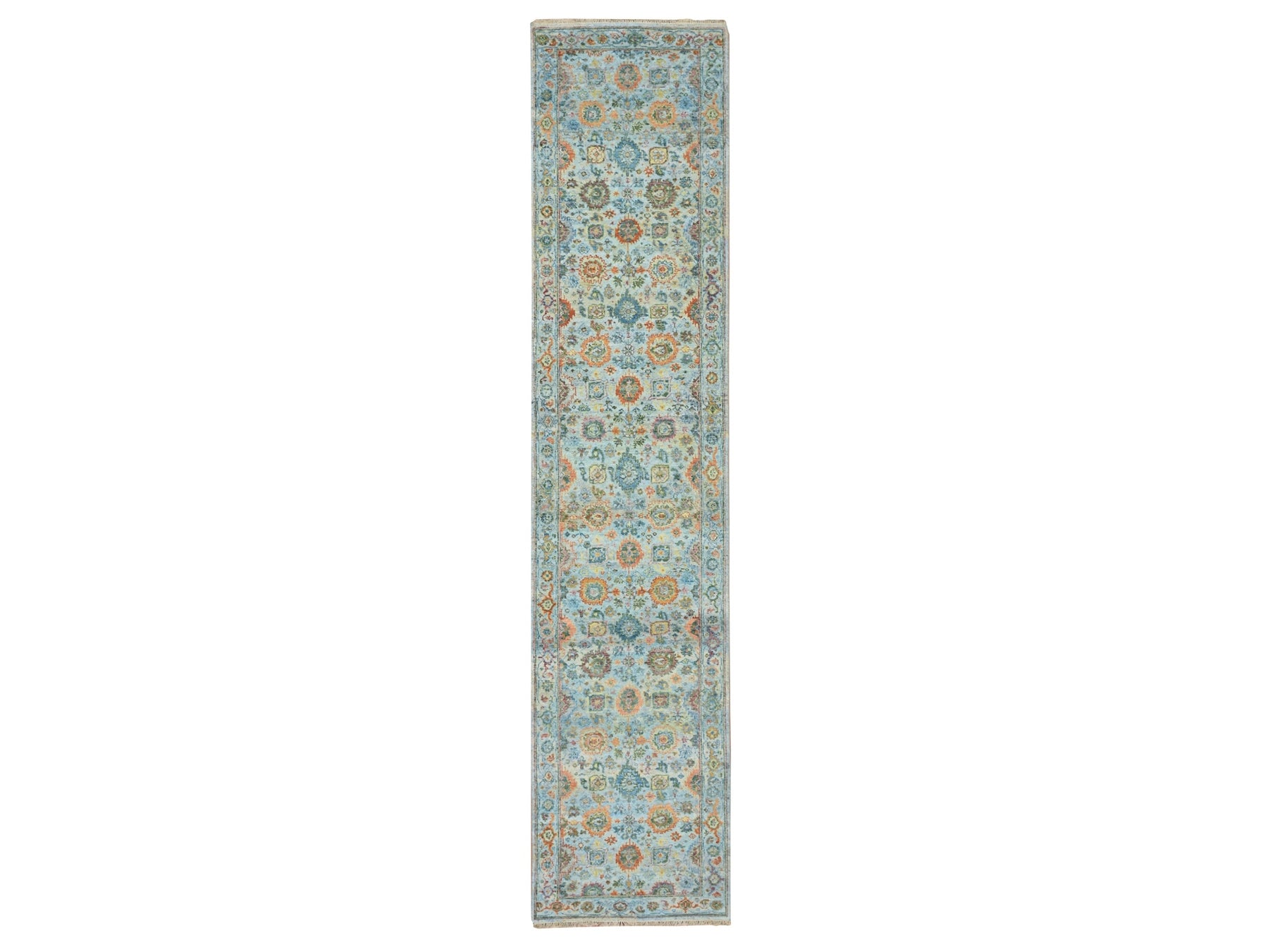 Blue 2'6" x 11'10" Oushak And Peshawar Hand knotted Wool Rug - Sku: O075812