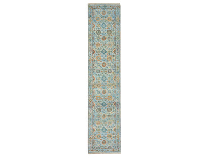 Blue 2'6" x 11'10" Oushak And Peshawar Hand knotted Wool Rug - Sku: O075812