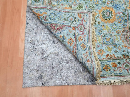 Blue 2'6" x 11'10" Oushak And Peshawar Hand knotted Wool Rug - Sku: O075812