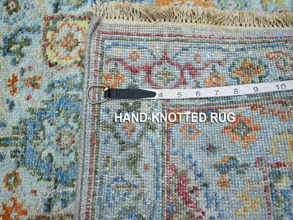 Blue 2'6" x 11'10" Oushak And Peshawar Hand knotted Wool Rug - Sku: O075812