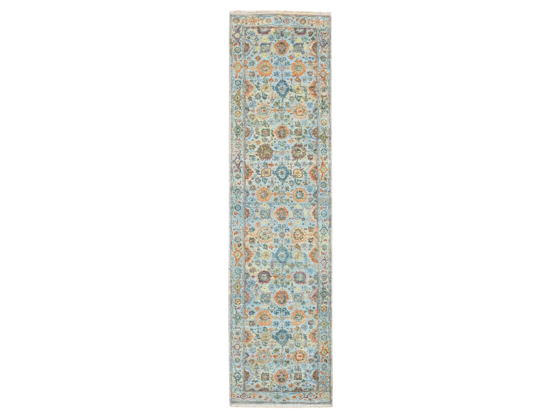 Blue 2'6" x 9'11" Oushak And Peshawar Hand knotted Wool Rug - Sku: O075813