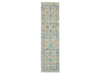 Blue 2'6" x 9'11" Oushak And Peshawar Hand knotted Wool Rug - Sku: O075813