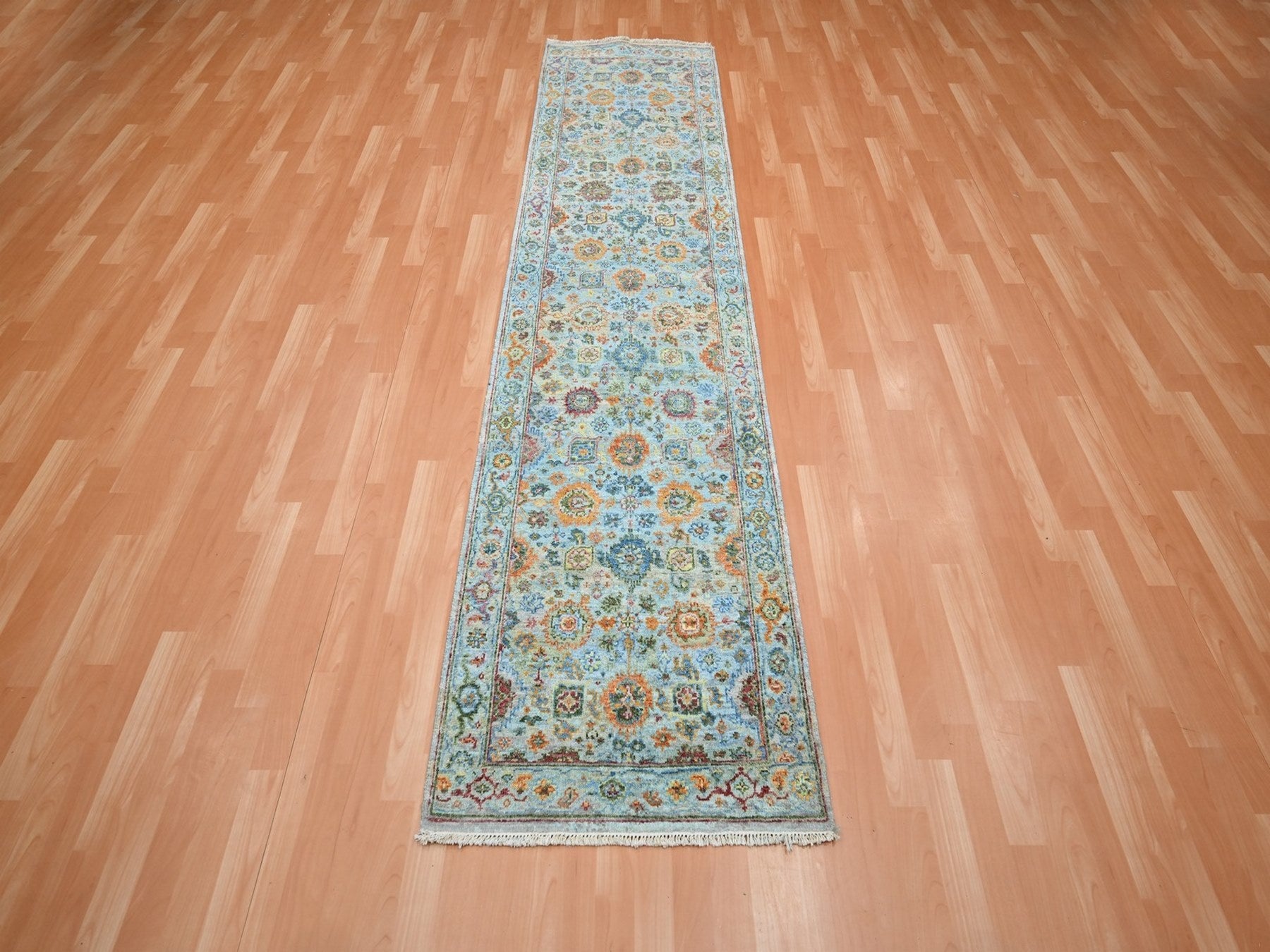 Blue 2'6" x 9'11" Oushak And Peshawar Hand knotted Wool Rug - Sku: O075813