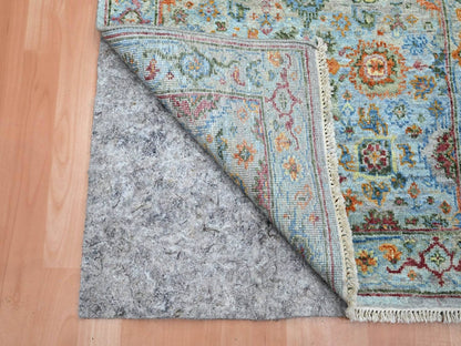 Blue 2'6" x 9'11" Oushak And Peshawar Hand knotted Wool Rug - Sku: O075813