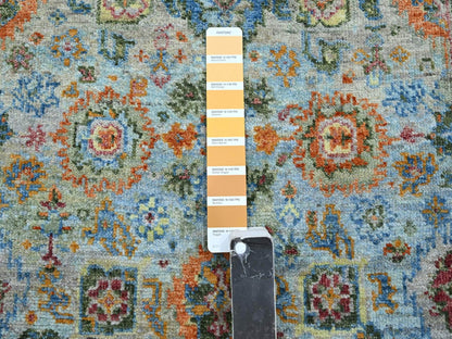 Blue 2'6" x 9'11" Oushak And Peshawar Hand knotted Wool Rug - Sku: O075813