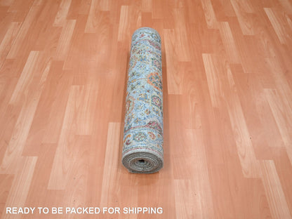 Blue 2'6" x 9'11" Oushak And Peshawar Hand knotted Wool Rug - Sku: O075813