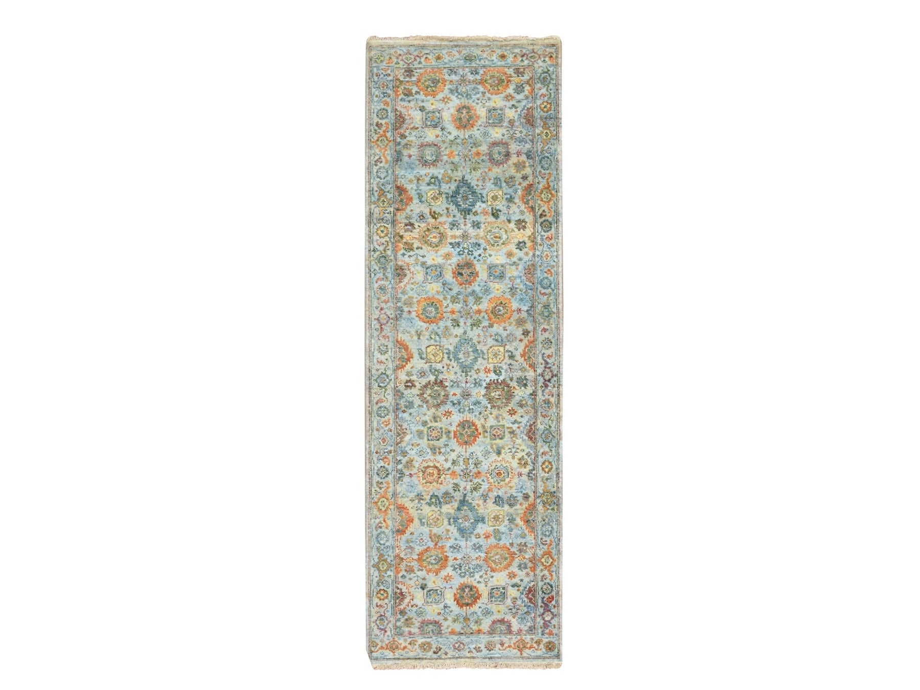 Blue 2'5" x 7'11" Oushak And Peshawar Hand knotted Wool Rug - Sku: O075814