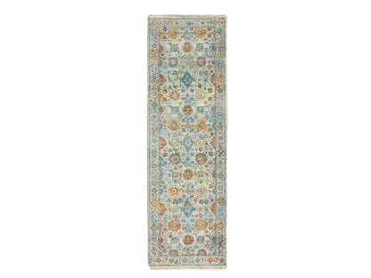 Blue 2'5" x 7'11" Oushak And Peshawar Hand knotted Wool Rug - Sku: O075814