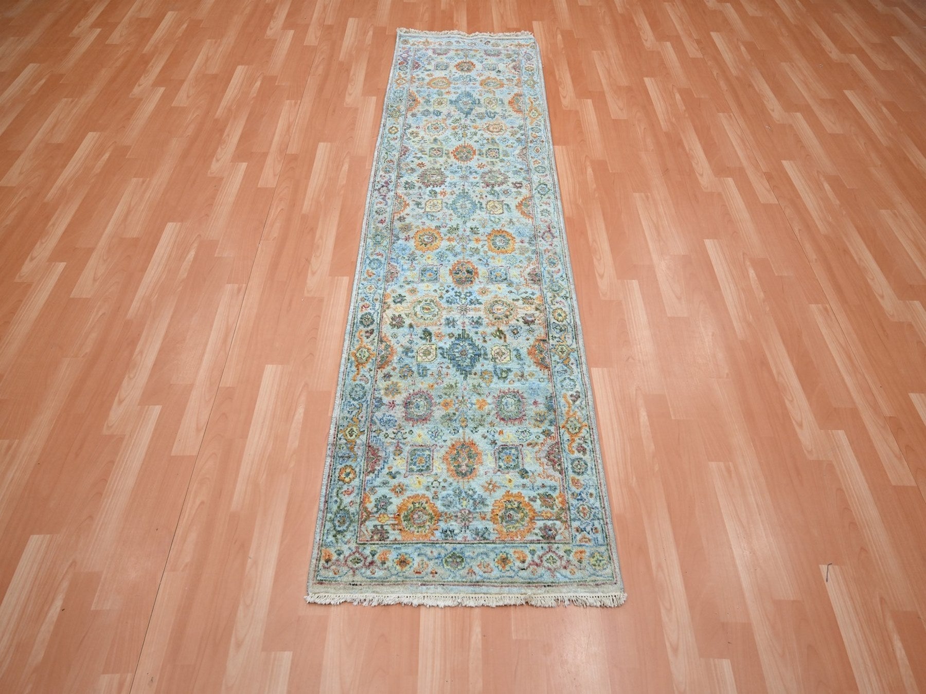 Blue 2'5" x 7'11" Oushak And Peshawar Hand knotted Wool Rug - Sku: O075814