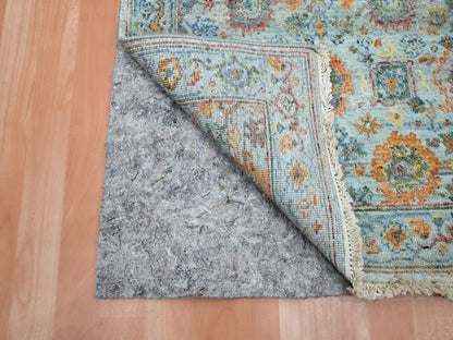Blue 2'5" x 7'11" Oushak And Peshawar Hand knotted Wool Rug - Sku: O075814