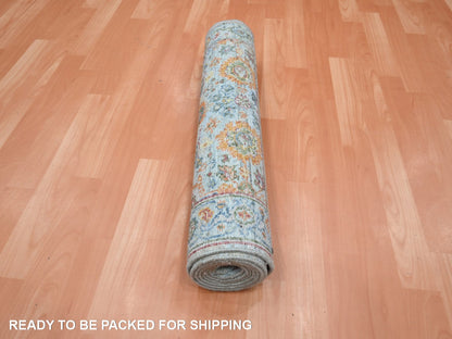 Blue 2'5" x 7'11" Oushak And Peshawar Hand knotted Wool Rug - Sku: O075814