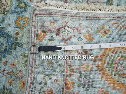 Blue 2'5" x 7'11" Oushak And Peshawar Hand knotted Wool Rug - Sku: O075814