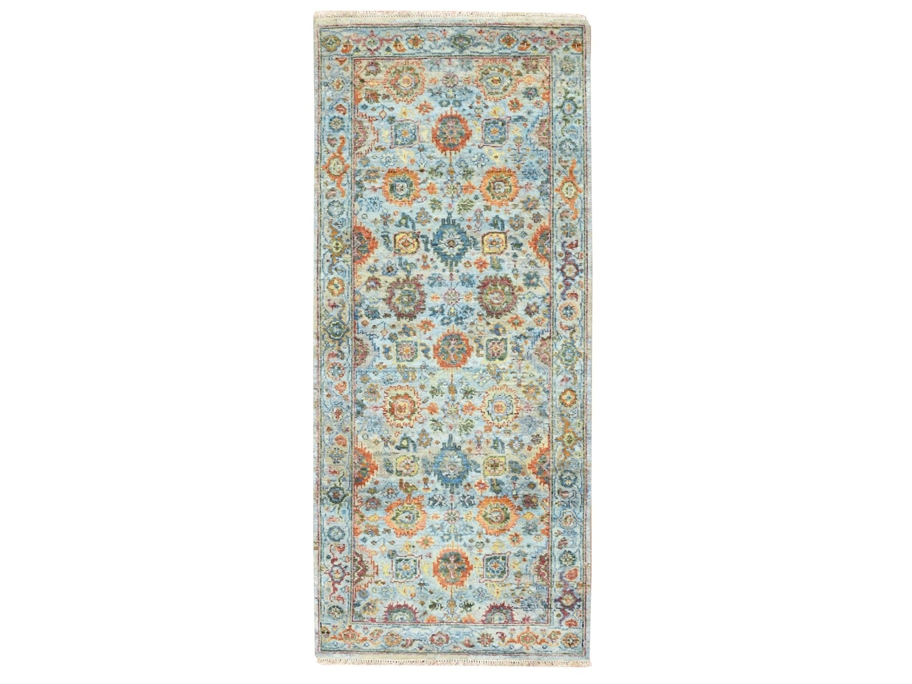 Blue 2'6" x 5'11" Oushak And Peshawar Hand knotted Wool Rug - Sku: O075815