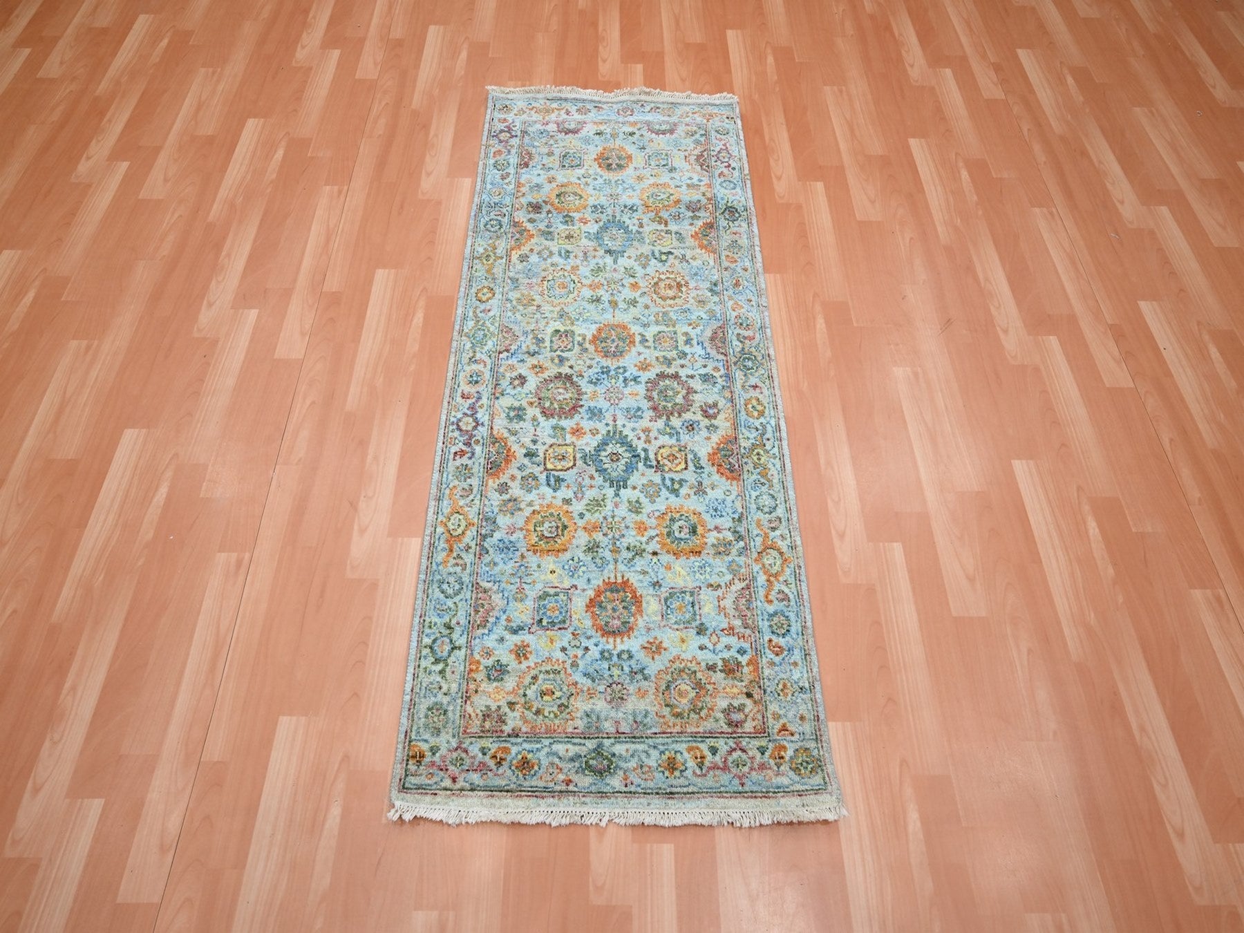 Blue 2'6" x 5'11" Oushak And Peshawar Hand knotted Wool Rug - Sku: O075815