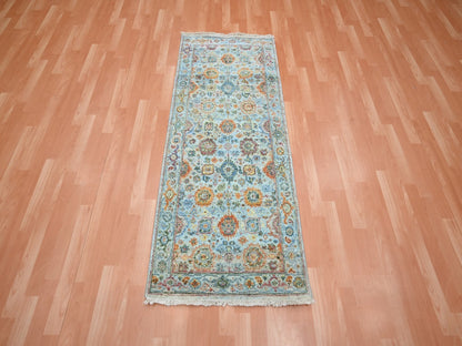 Blue 2'6" x 5'11" Oushak And Peshawar Hand knotted Wool Rug - Sku: O075815