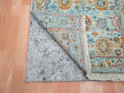 Blue 2'6" x 5'11" Oushak And Peshawar Hand knotted Wool Rug - Sku: O075815