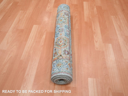 Blue 2'6" x 5'11" Oushak And Peshawar Hand knotted Wool Rug - Sku: O075815