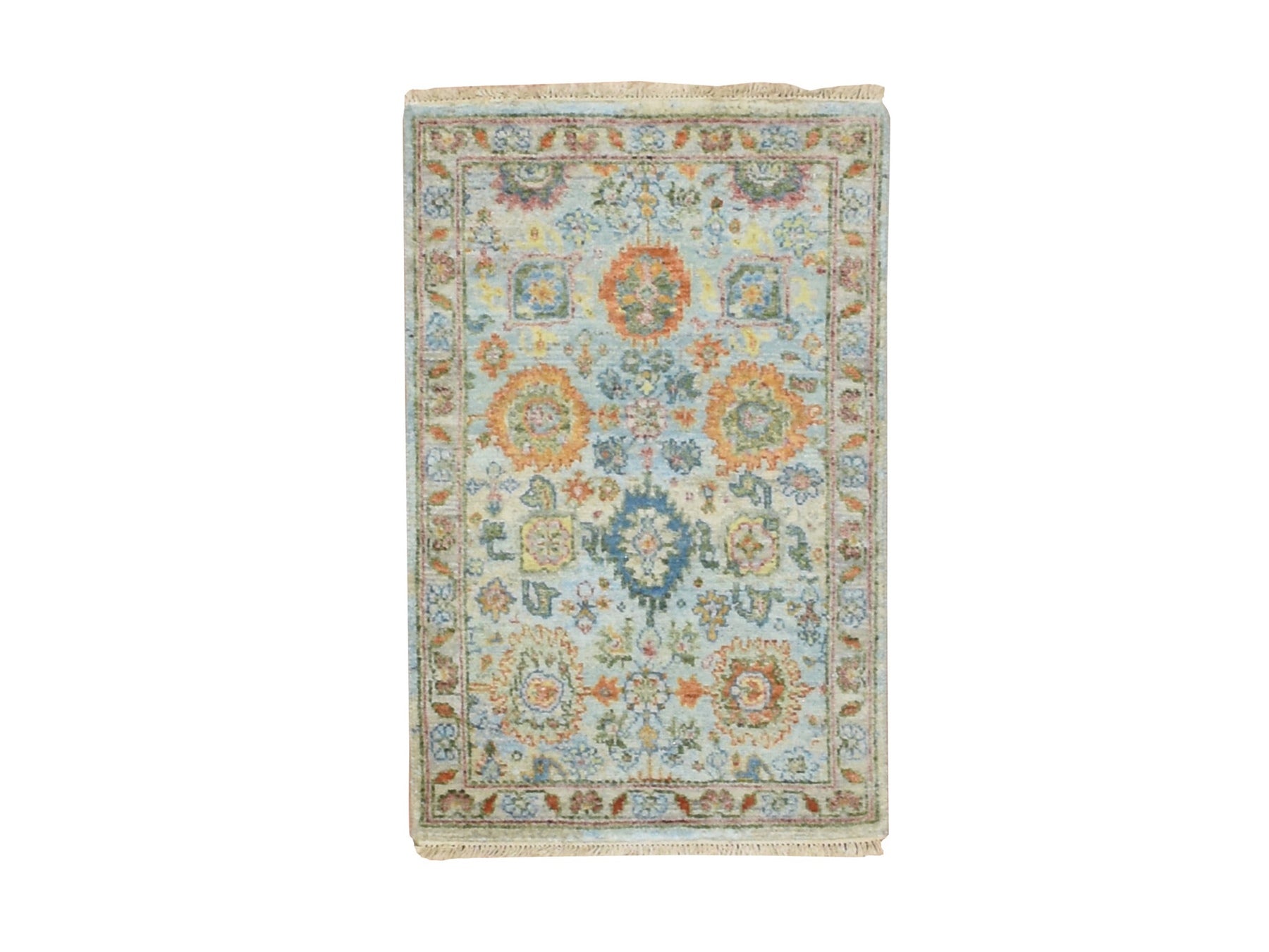 Blue 1'11" x 2'11" Oushak And Peshawar Hand knotted Wool Rug - Sku: O075818