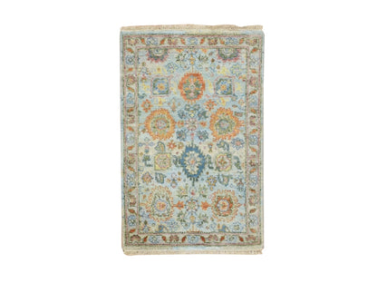 Blue 1'11" x 2'11" Oushak And Peshawar Hand knotted Wool Rug - Sku: O075818