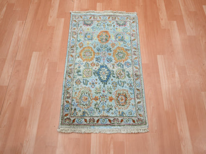Blue 1'11" x 2'11" Oushak And Peshawar Hand knotted Wool Rug - Sku: O075818
