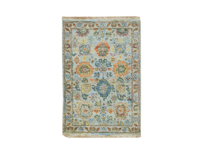 Blue 1'11" x 2'11" Oushak And Peshawar Hand knotted Wool Rug - Sku: O075819