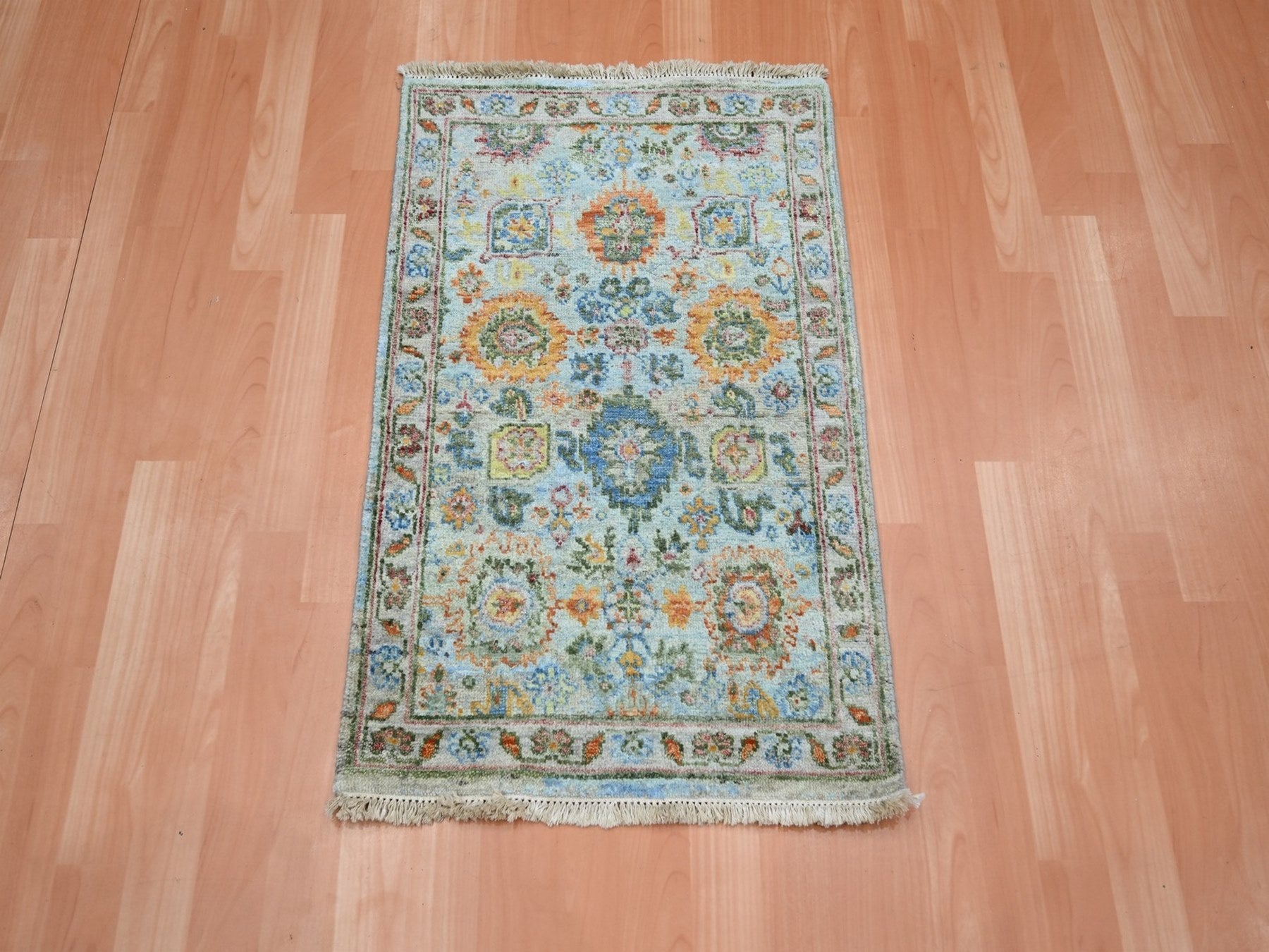 Blue 1'11" x 2'11" Oushak And Peshawar Hand knotted Wool Rug - Sku: O075819