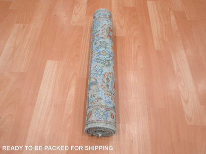 Blue 1'11" x 2'11" Oushak And Peshawar Hand knotted Wool Rug - Sku: O075819