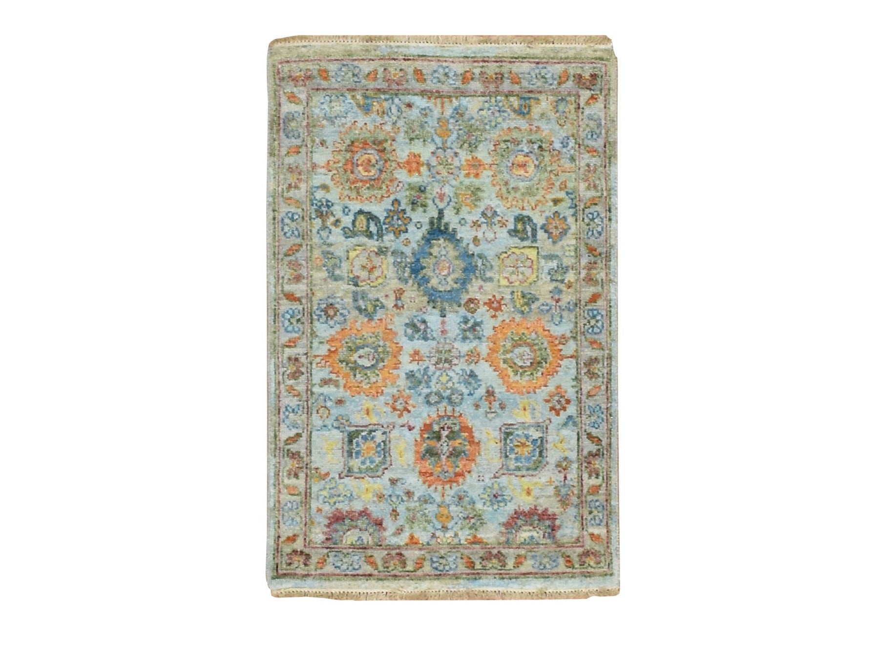 Blue 1'11" x 3'0" Oushak And Peshawar Hand knotted Wool Rug - Sku: O075821