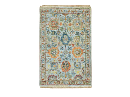 Blue 1'11" x 3'0" Oushak And Peshawar Hand knotted Wool Rug - Sku: O075821
