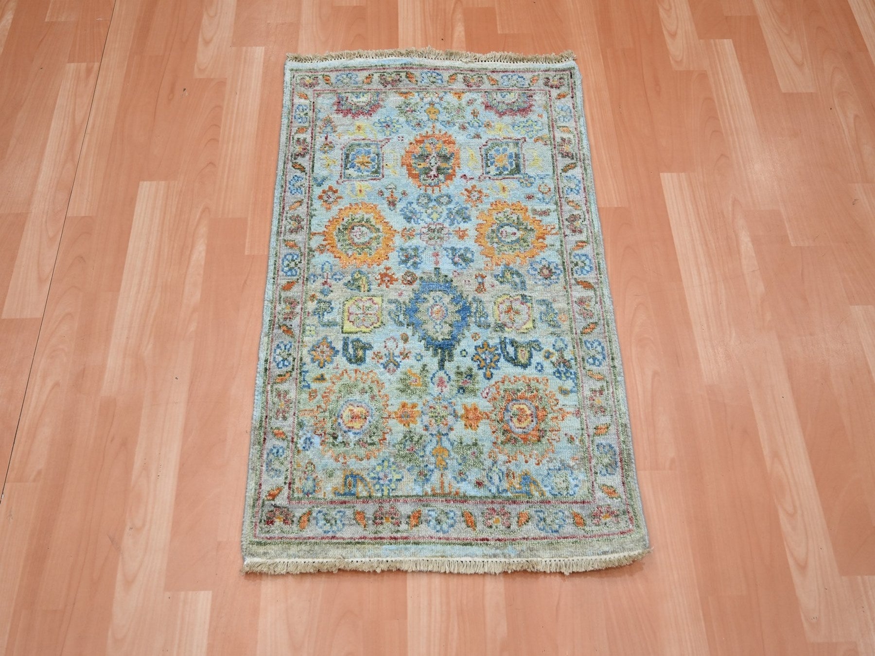 Blue 1'11" x 3'0" Oushak And Peshawar Hand knotted Wool Rug - Sku: O075821