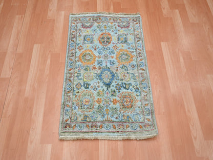Blue 1'11" x 3'0" Oushak And Peshawar Hand knotted Wool Rug - Sku: O075821
