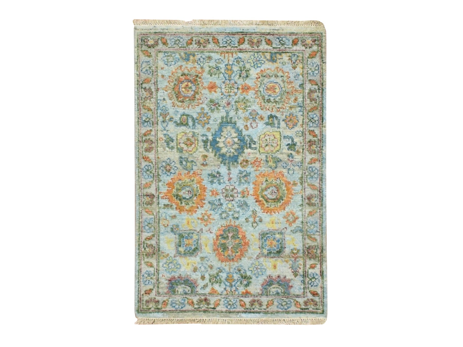 Blue 1'11" x 3'0" Oushak And Peshawar Hand knotted Wool Rug - Sku: O075822