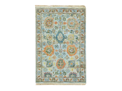 Blue 1'11" x 3'0" Oushak And Peshawar Hand knotted Wool Rug - Sku: O075822