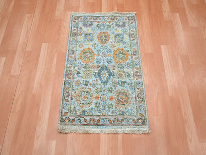 Blue 1'11" x 3'0" Oushak And Peshawar Hand knotted Wool Rug - Sku: O075822
