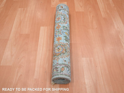 Blue 1'11" x 3'0" Oushak And Peshawar Hand knotted Wool Rug - Sku: O075822