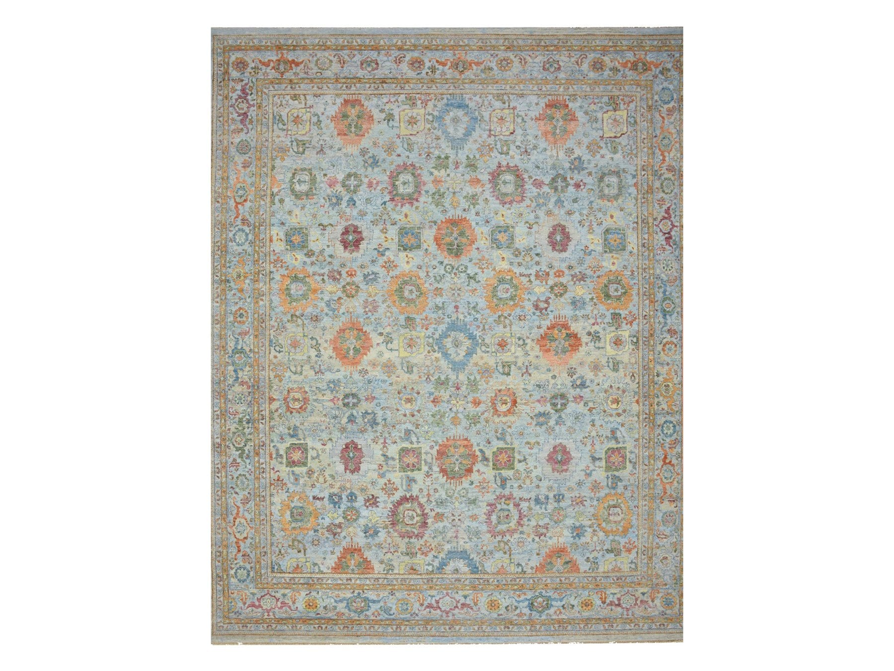 Blue 11'10" x 14'11" Oushak And Peshawar Hand knotted Wool Rug - Sku: O075823